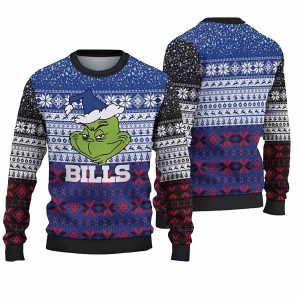 Buffalo Bills Christmas Grinch Face Santa Funny Ugly Sweater