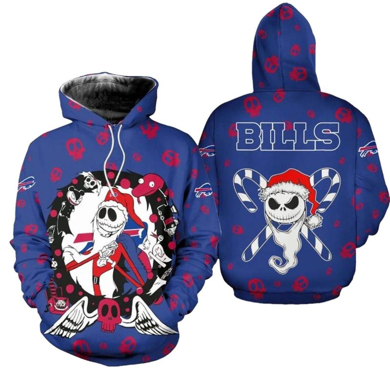 Buffalo Bills Christmas Jack Skellington Santa Claus Football Aop Hoodie 1