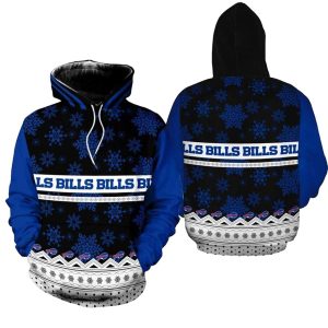 Buffalo Bills Christmas Pattern Black Blue And White AOP Hoodie
