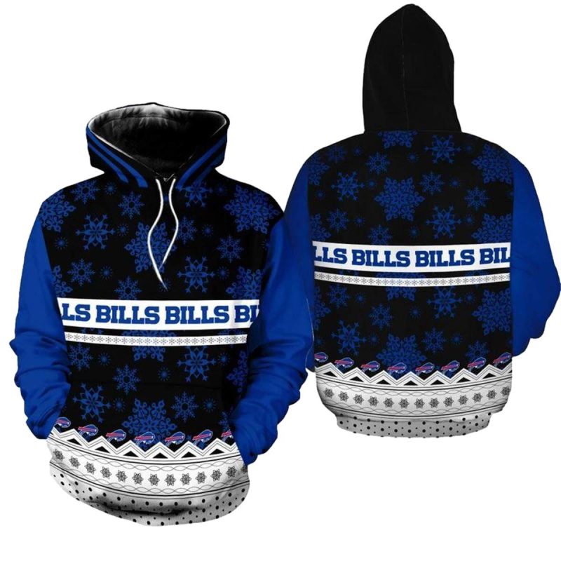 Buffalo Bills Christmas Pattern Black Blue And White Aop Hoodie 1