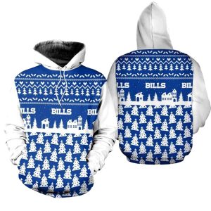 Buffalo Bills Christmas Pattern Pine Football AOP Hoodie