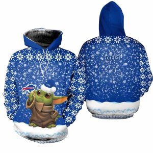 Buffalo Bills Christmas Pattern Yoda Football AOP Hoodie