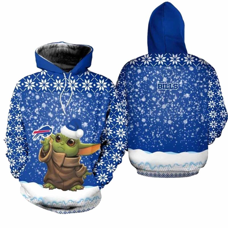 Buffalo Bills Christmas Pattern Yoda Football Aop Hoodie 1