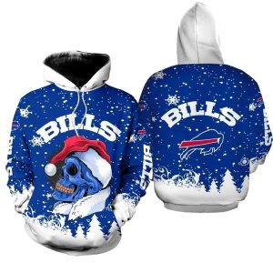 Buffalo Bills Christmas Skull Santa Claus Football AOP Hoodie