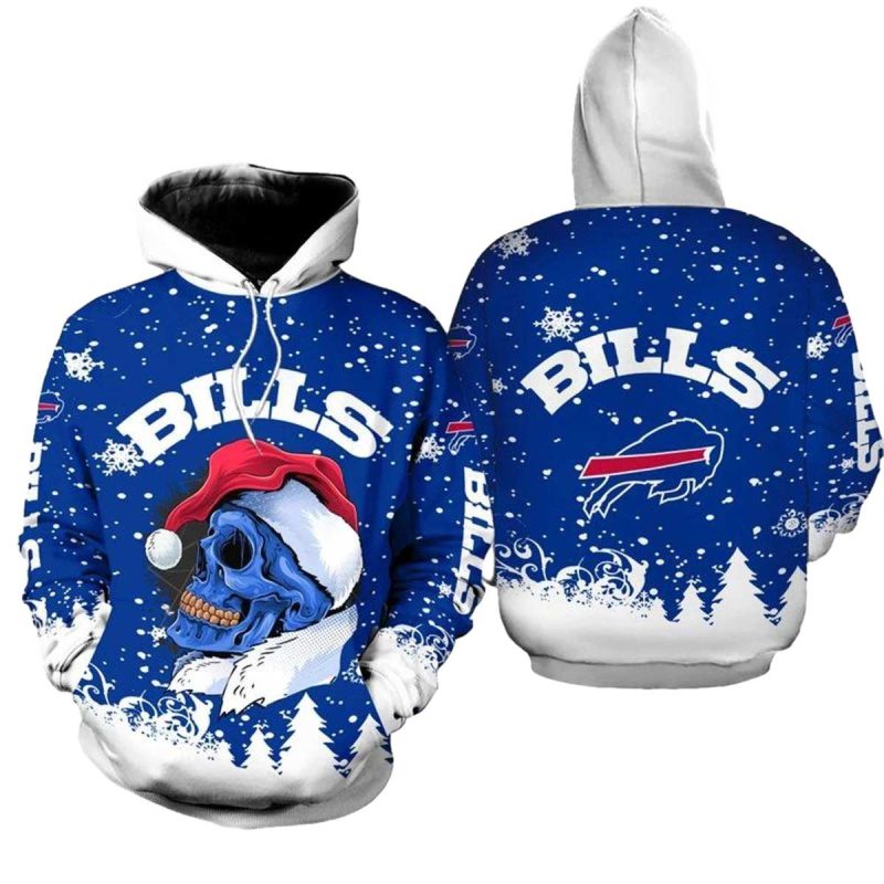 Buffalo Bills Christmas Skull Santa Claus Football Aop Hoodie 1