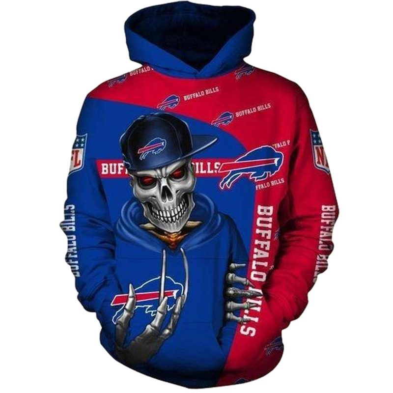 Buffalo Bills Cute Death Skull With Hat Aop Hoodie 1