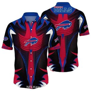 Buffalo Bills Cyber Armor Red And Black Button Up Hawaiian Shirt