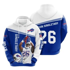 Buffalo Bills Devin Singletary No 26 Blue White AOP Hoodie