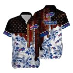 Buffalo Bills Distressed American Flag And Floral Hawaiian Shirt
