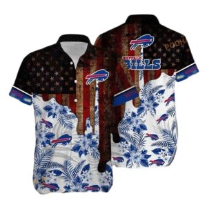 Buffalo Bills Distressed American Flag And Floral Hawaiian Shirt