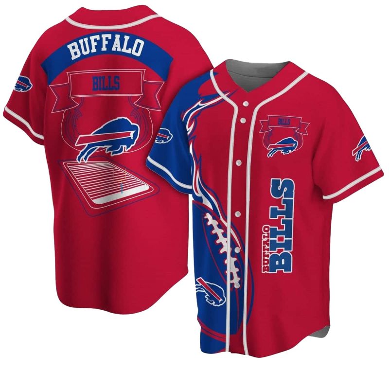 Buffalo Bills Flame Ball Red Baseball Jersey 1
