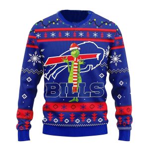 Buffalo Bills Funny Grinch With Santa Hat Christmas Ugly Sweater