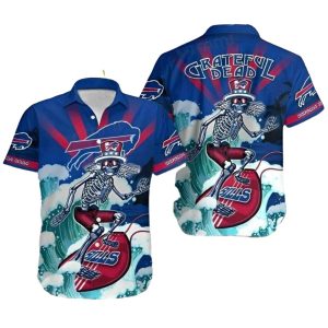Buffalo Bills Grateful Dead Skeleton With Surfboard Hawaiian Shirt