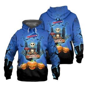 Buffalo Bills Halloween Jack Skellington With Pumpkin AOP Hoodie