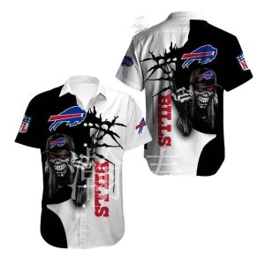 Buffalo Bills Iron Skull Black And White Hawaiian Shirt