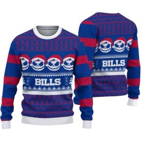 Buffalo Bills Jack Skellington Face Santa Hat Pattern Ugly Sweater