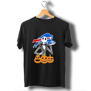Buffalo Bills Jack Skellington Holding Football Halloween Pumpkins T-Shirt