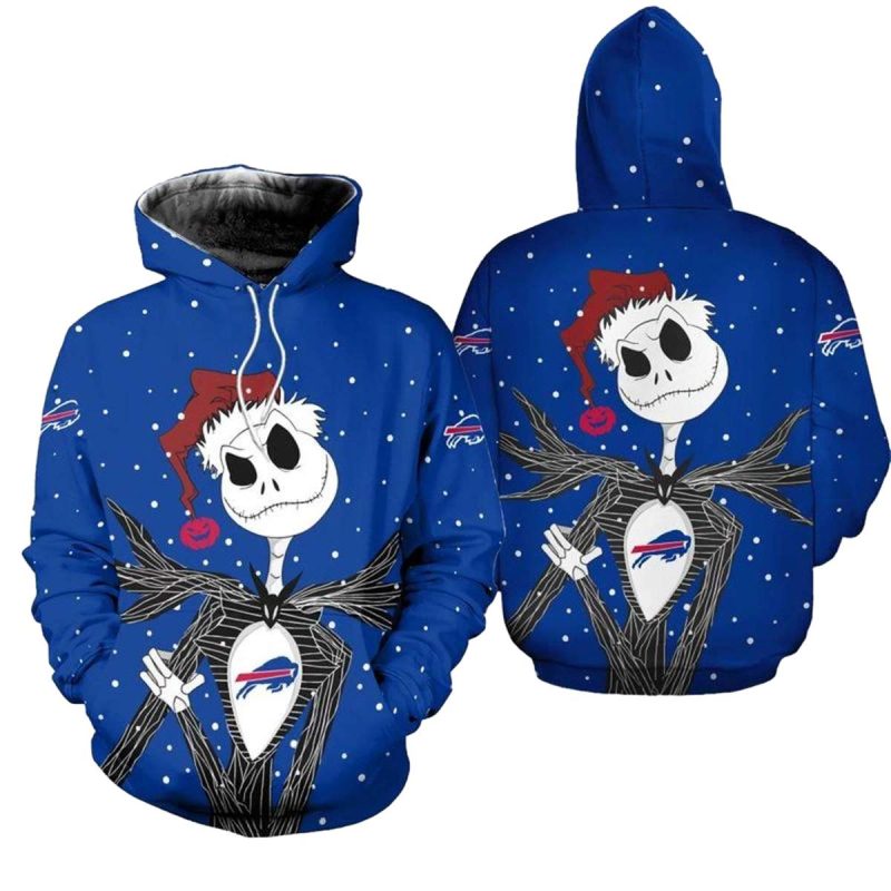 Buffalo Bills Jack Skellington Santa Claus Christmas Aop Hoodie 1