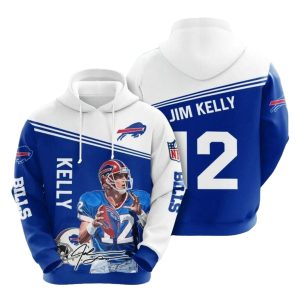 Buffalo Bills Jim Kelly Blue White AOP Hoodie