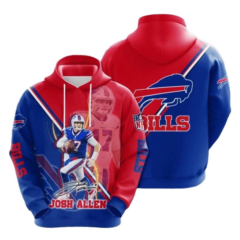 Buffalo Bills Josh Allen Blue Red Aop Hoodie 1
