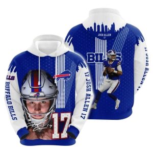 Buffalo Bills Josh Allen No 17 Blue White AOP Hoodie