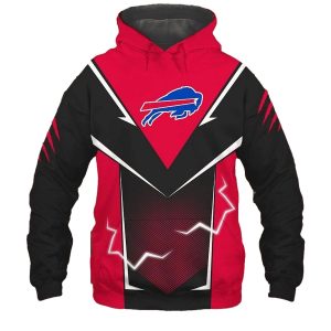 Buffalo Bills Lightning Graphic Black And Red AOP Hoodie