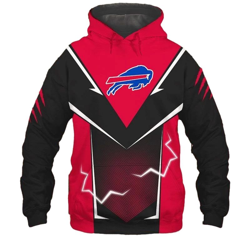 Buffalo Bills Lightning Graphic Black And Red Aop Hoodie 1