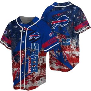 Buffalo Bills Logo And American Flag Baseball Jersey