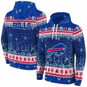 Buffalo Bills Logo And Christmas Trees Blue AOP Hoodie