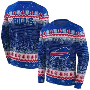 Buffalo Bills Logo And Christmas Trees Blue AOP Sweatshirt