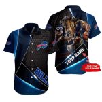 Buffalo Bills Logo And Mascot Halftone Black Hawaiian Shirt