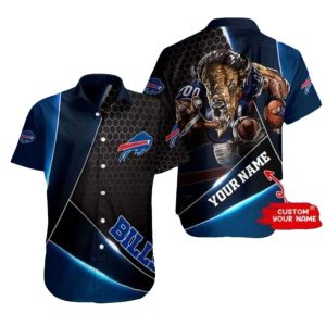 Buffalo Bills Logo And Mascot Halftone Black Hawaiian Shirt