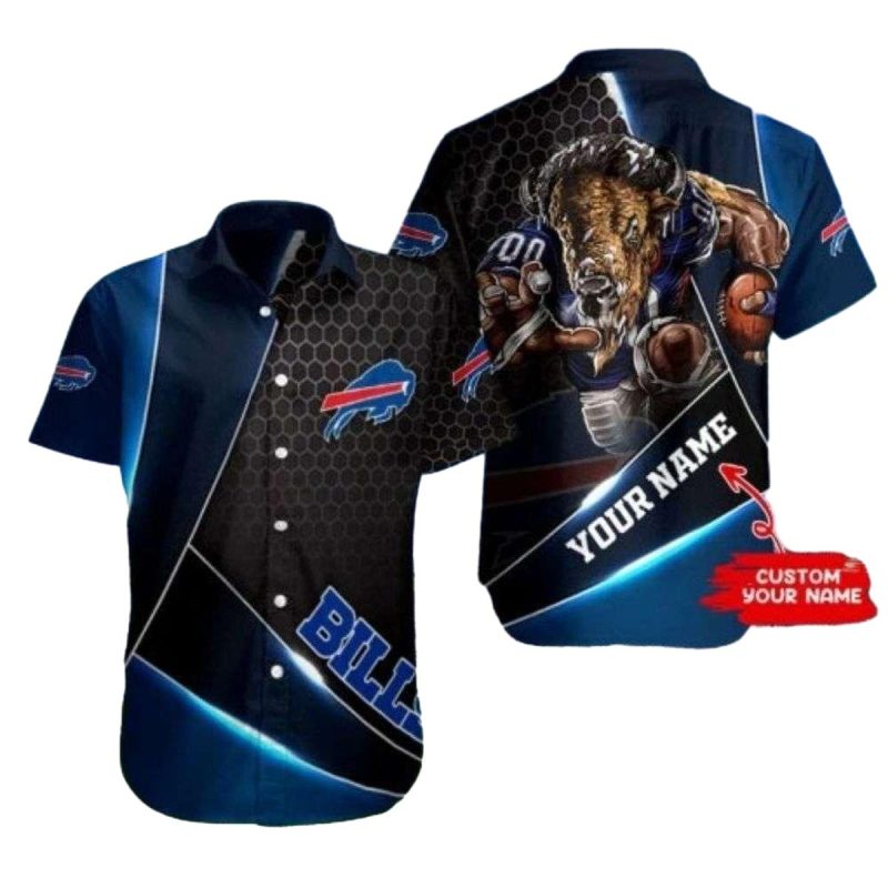 Buffalo Bills Logo And Mascot Halftone Black Hawaiian Shirt 1