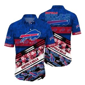 Buffalo Bills Logo And Red Hibiscus Retro Pattern Hawaiian Shirt