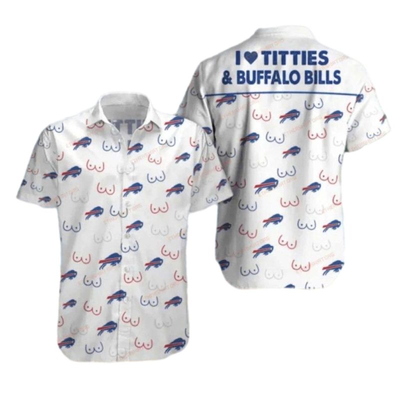 Buffalo Bills Logo And Titties White Pattern Hawaiian Shirt 1