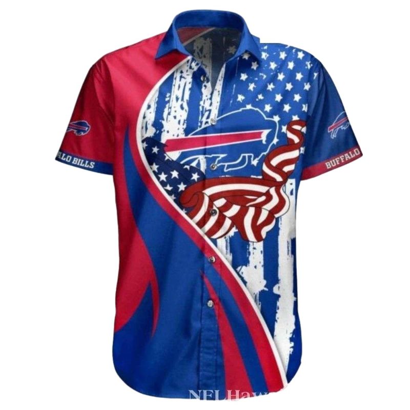 Buffalo Bills Logo And Us Flag Hawaiian Shirt 1