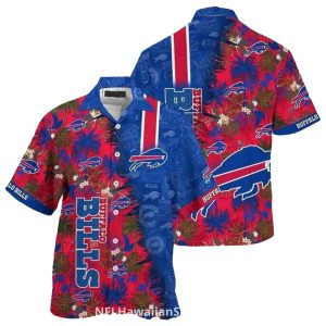 Buffalo Bills Logo Floral Blue And Red Pattern Hawaiian Shirt