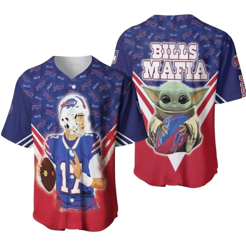 Buffalo Bills Mafia Baby Yoda And Josh Allen Baseball Jersey 1