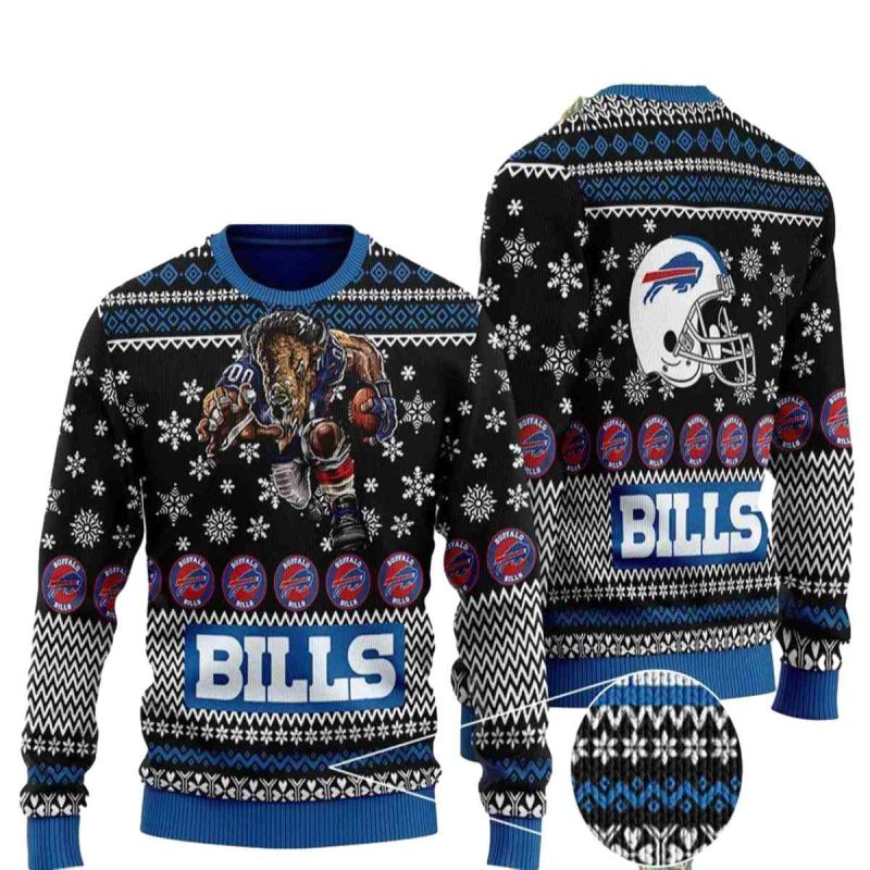 Buffalo Bills Mascot And Helmet Black Ugly Sweater 1