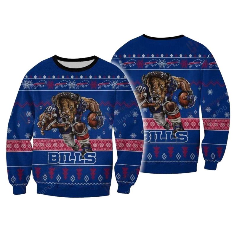 Buffalo Bills Mascot Player Ugly Sweater 1