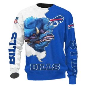 Buffalo Bills Mascot White And Blue Sweatshirt
