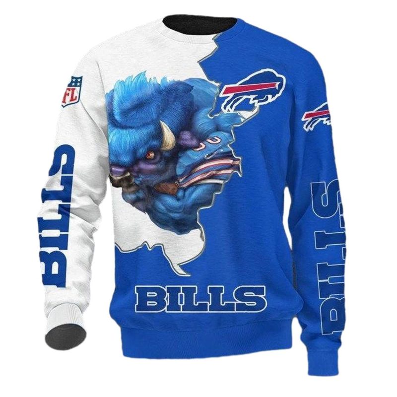 Buffalo Bills Mascot White And Blue Sweatshirt 1