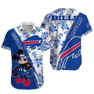 Buffalo Bills Mickey Surfing Blue And Tropical Pattern Hawaiian Shirt