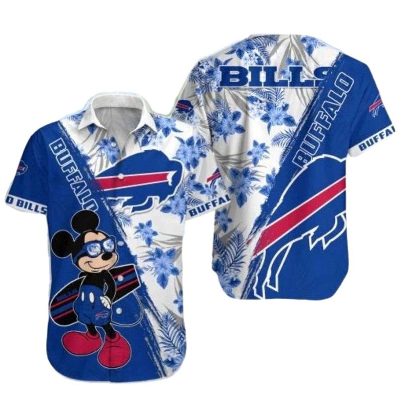 Buffalo Bills Mickey Surfing Blue And Tropical Pattern Hawaiian Shirt 1