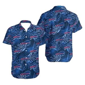 Buffalo Bills Navy Leaf Pattern Hawaiian Shirt