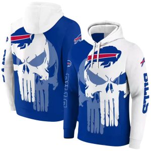 Buffalo Bills Punisher Skull Blue White AOP Hoodie