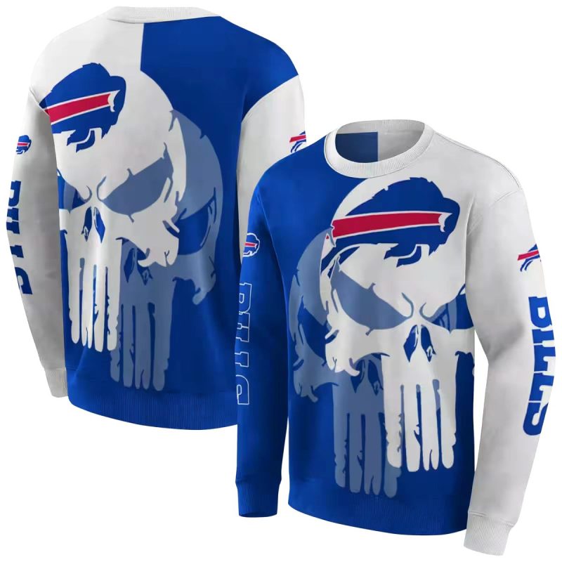 Buffalo Bills Punisher Skull Blue White Aop Sweatshirt 1