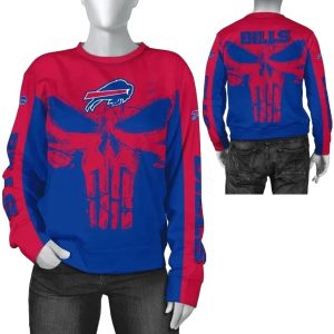 Buffalo Bills Punisher Skull Red And Blue AOP Sweatshirt