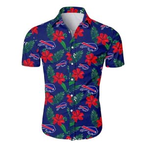 Buffalo Bills Red Hibiscus Tropical Blue Pattern Hawaiian Shirt