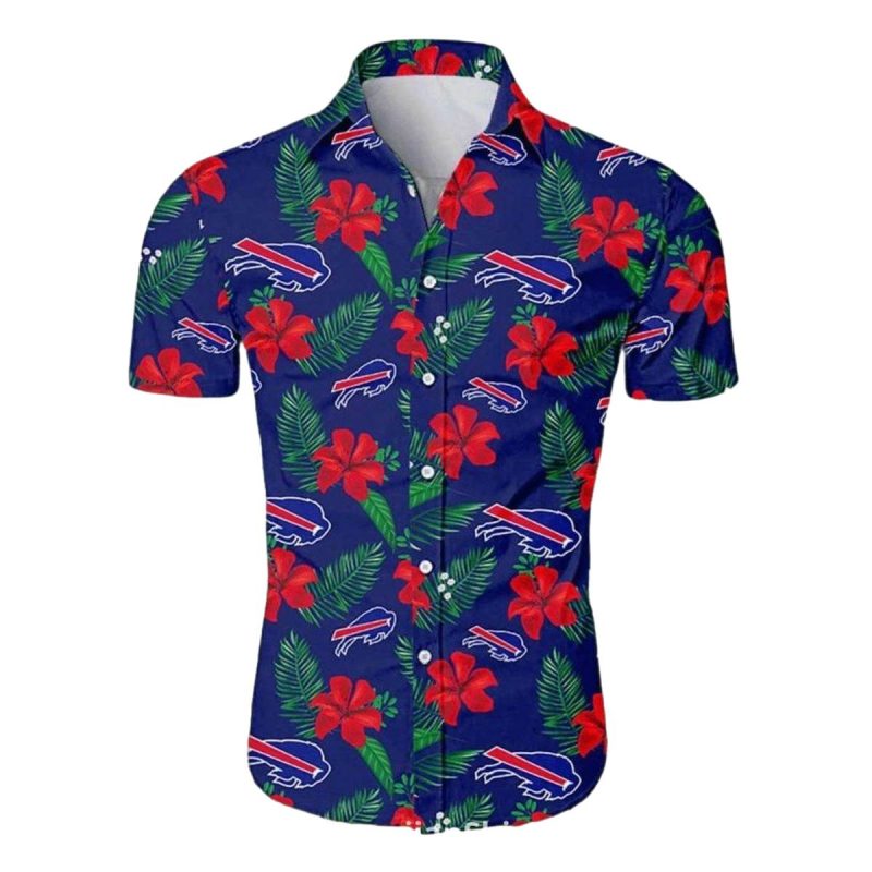 Buffalo Bills Red Hibiscus Tropical Blue Pattern Hawaiian Shirt 1